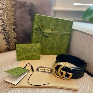 GUCCI Black Calfskin Leather Marmont GG Belt (Size 75/30)